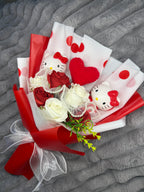 AMOUR ETERNEL - Bouquets figurines, coeur en crochet et fleurs artificielles