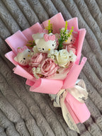 BONHEUR ROSE - Bouquet fait main figurines et fleurs artificielles