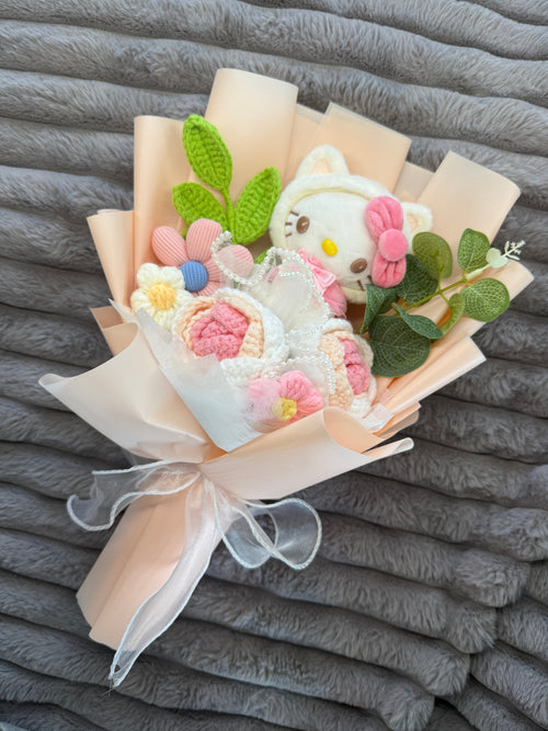 DOUX CALIN - Bouquet fait main peluche et fleurs crochetees